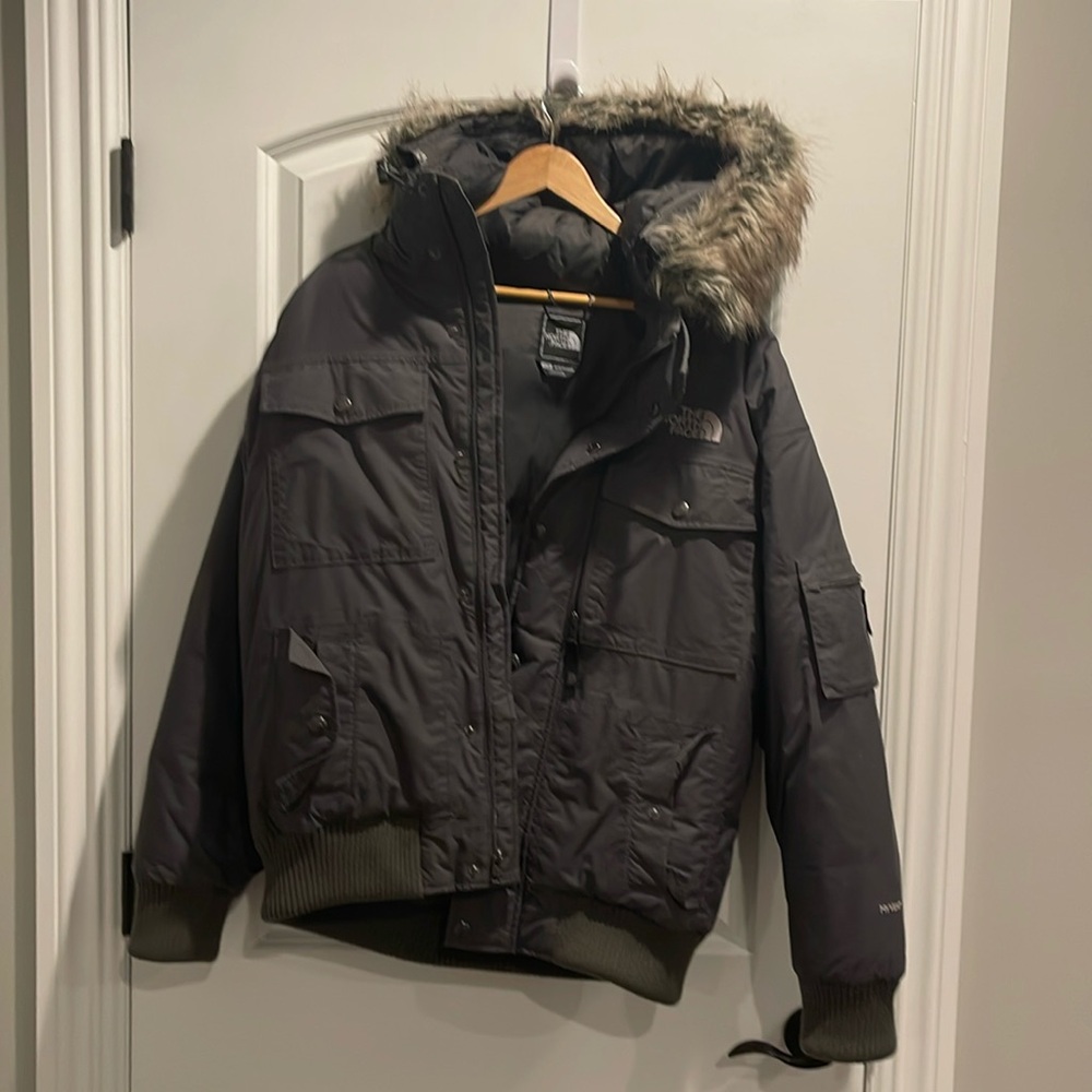 The North Face Grey HyVent Puff Winter Jacket with Fur Hood (detachable)